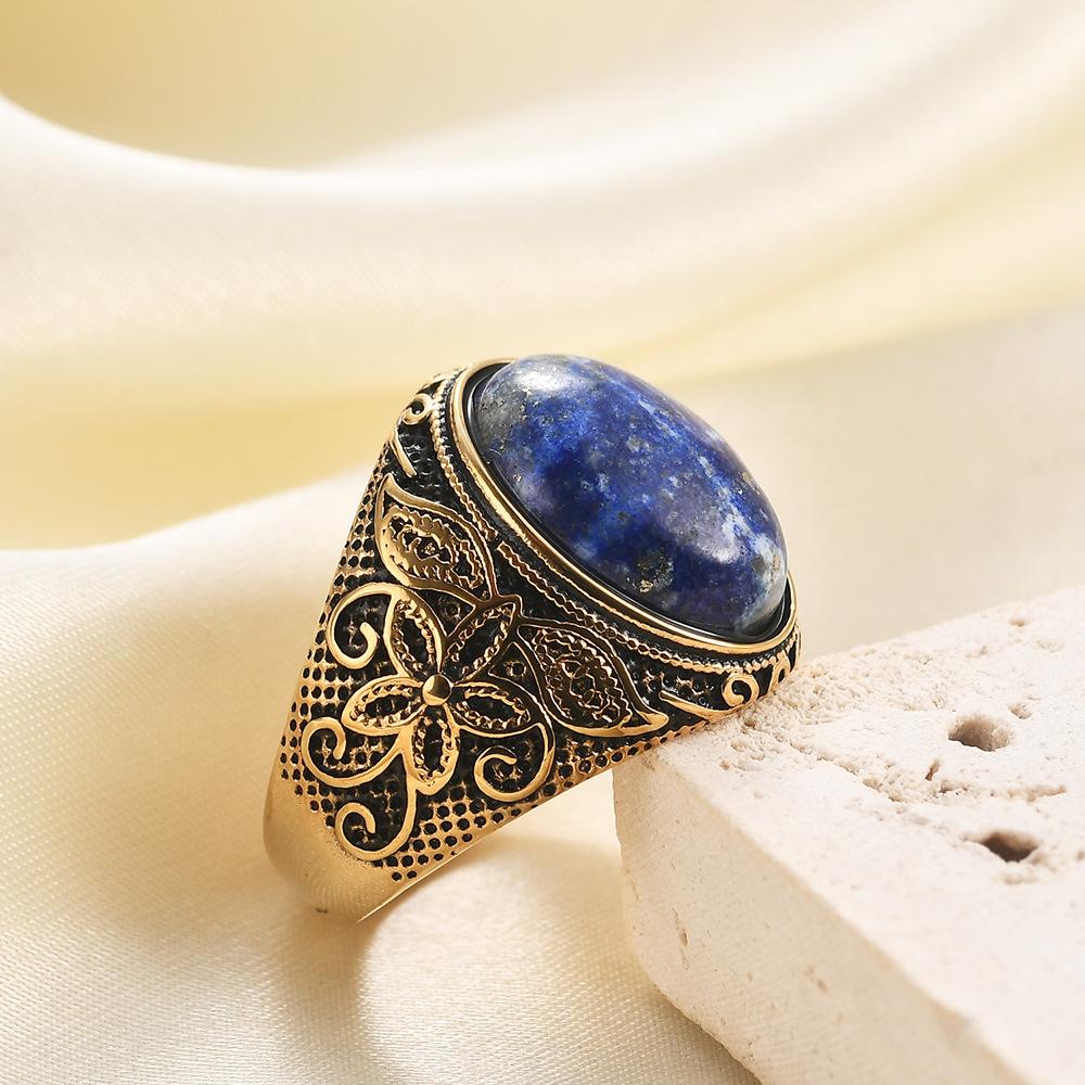 Punk Vintage Style Rattan Pattern Cat Eye Stone Inlaid Natural Stone Rings for Husband Wife Mom Dad Lover Gift Jewelry