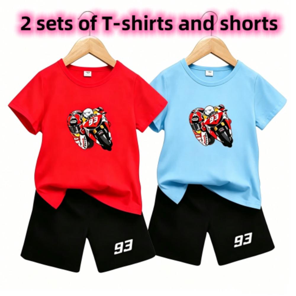 Outdoor Street Motorcycle Rennwagen Muster Druck Nr. 93 Kinder T-Shirt und Shorts 2-teiliges Set Sommer Haus Freizeit Outfit Jungen und Mädchen Sport Set