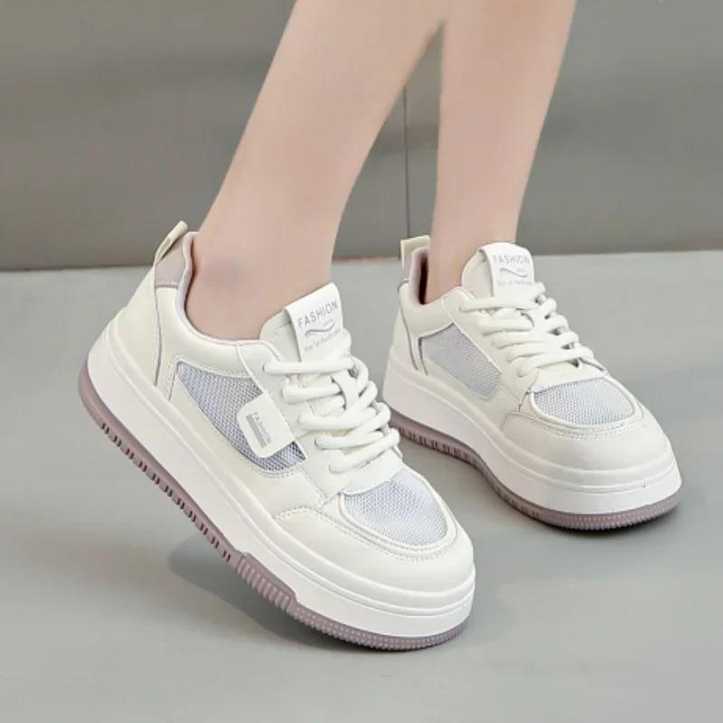 2024new Women's Sports Shoes Fashion Mesh Breathable Autumn Ins Style Thick-soled White Shoes Casual Lace-up Student Shoes 35-40