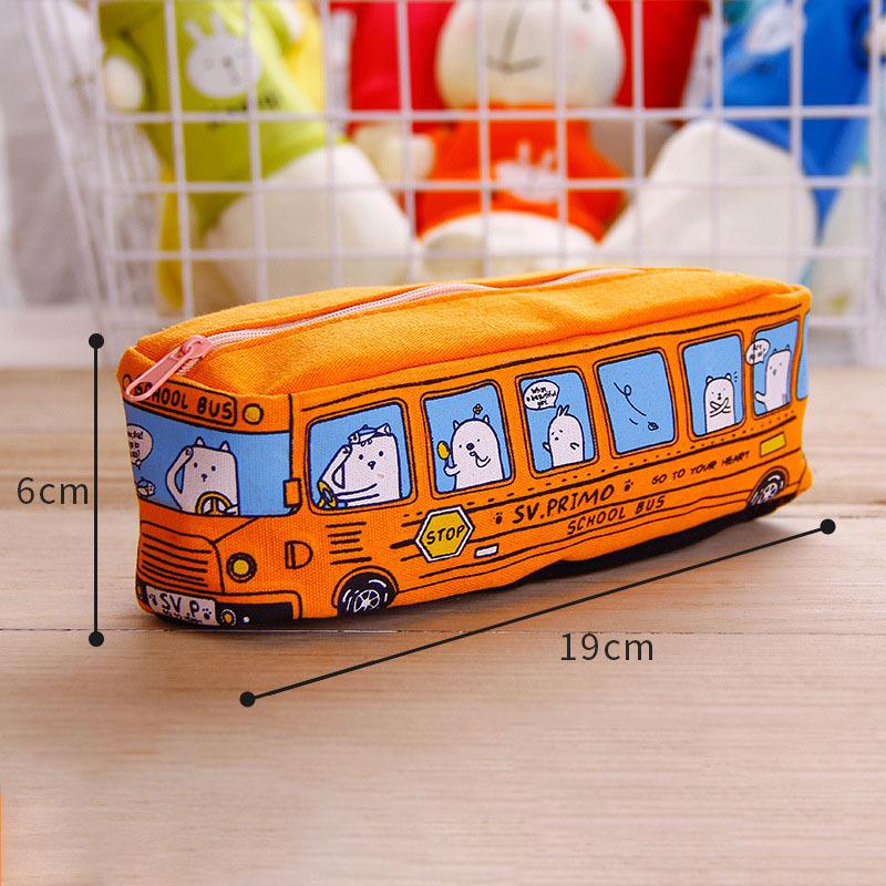 Kreatives süßes Cartoon-Bus-Federmäppchen, Koreanischer Stil, Große Kapazität Leinwand-Tasche