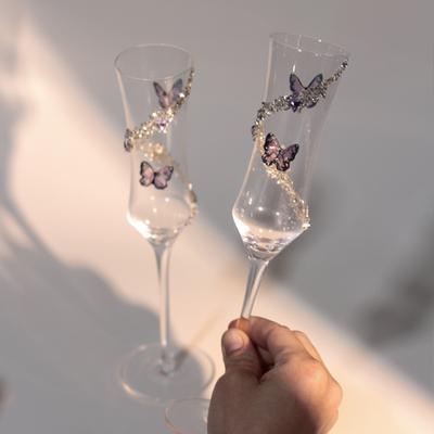Butterfly Diamond Champagne Glass High-end Glass Goblet Wedding Toast Glass High-Pretty Wedding Gift