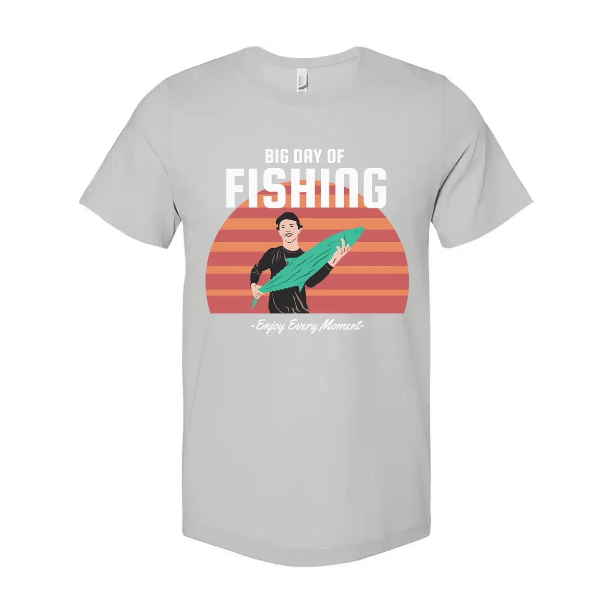 Unisex Fishing Graphic T Shirt With Sunset Horizon And Big Day Of Fishing Illust L