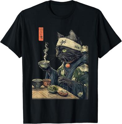 Katze trinkt Tee japanische Teezeremonie Kunstdruck T-Shirt Herren Damen T-Shirts Oberteil unisex T-Shirt Herren Damen T-Shirts Oberteil