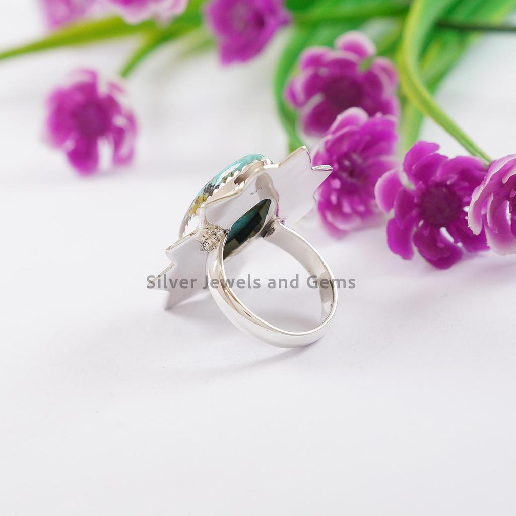 Natural Kingman Turquoise Ring, Native American Design Ring, 925 Sterling Silver Marquise Ring, Birthstone Ring, Wedding Ring, Handmade Ring