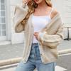 Women's Fashion Solid Color Long Sleeved V-neck Knitted Sweater Cardigan Jacket