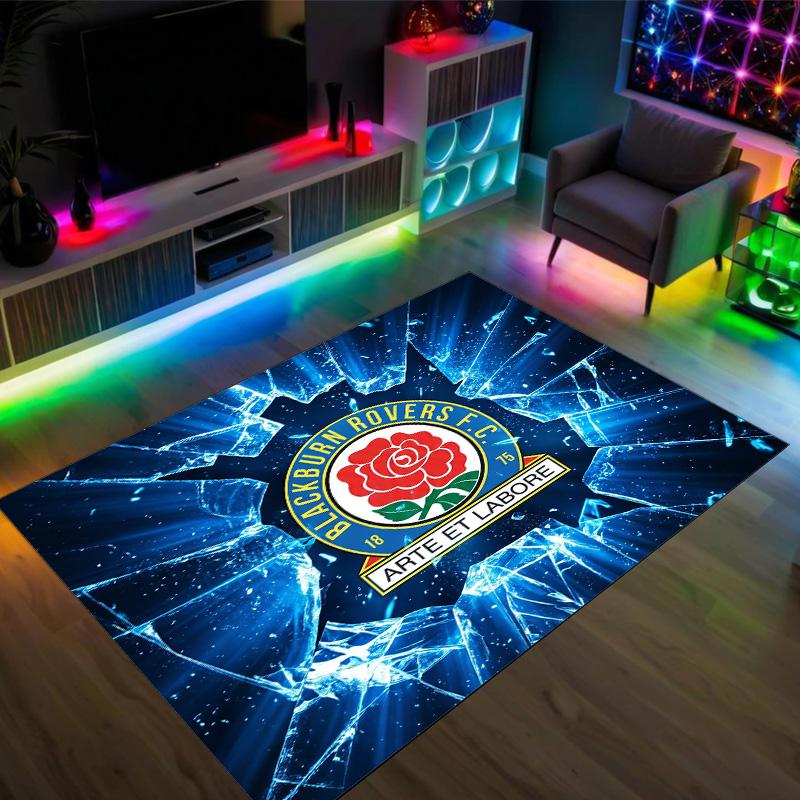 Blackburn Rovers Football Design Crystal Velvet Carpet Cozy Non?Slip Printed Rug For Bedroom Living Room Entrance
