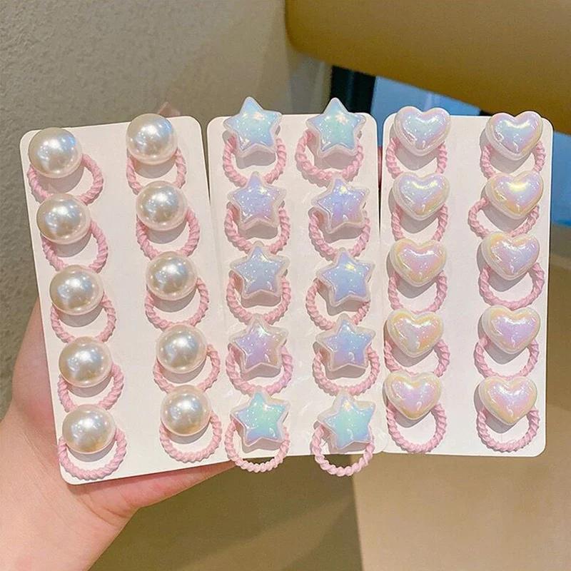Cartoon Love Heart Star Hair Ties Toddler Elastic Rubber Band Kids Hair Ropes Accessories 10Pcs Cute Baby Girl Hair Bands