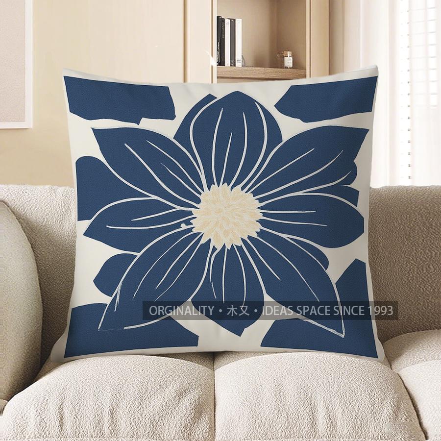 Home Decor Stylish Blue And White Floral Pattern Pillow Pattern Cushion Cover Suitable For Sofa Bedroom Car Pillow Cover