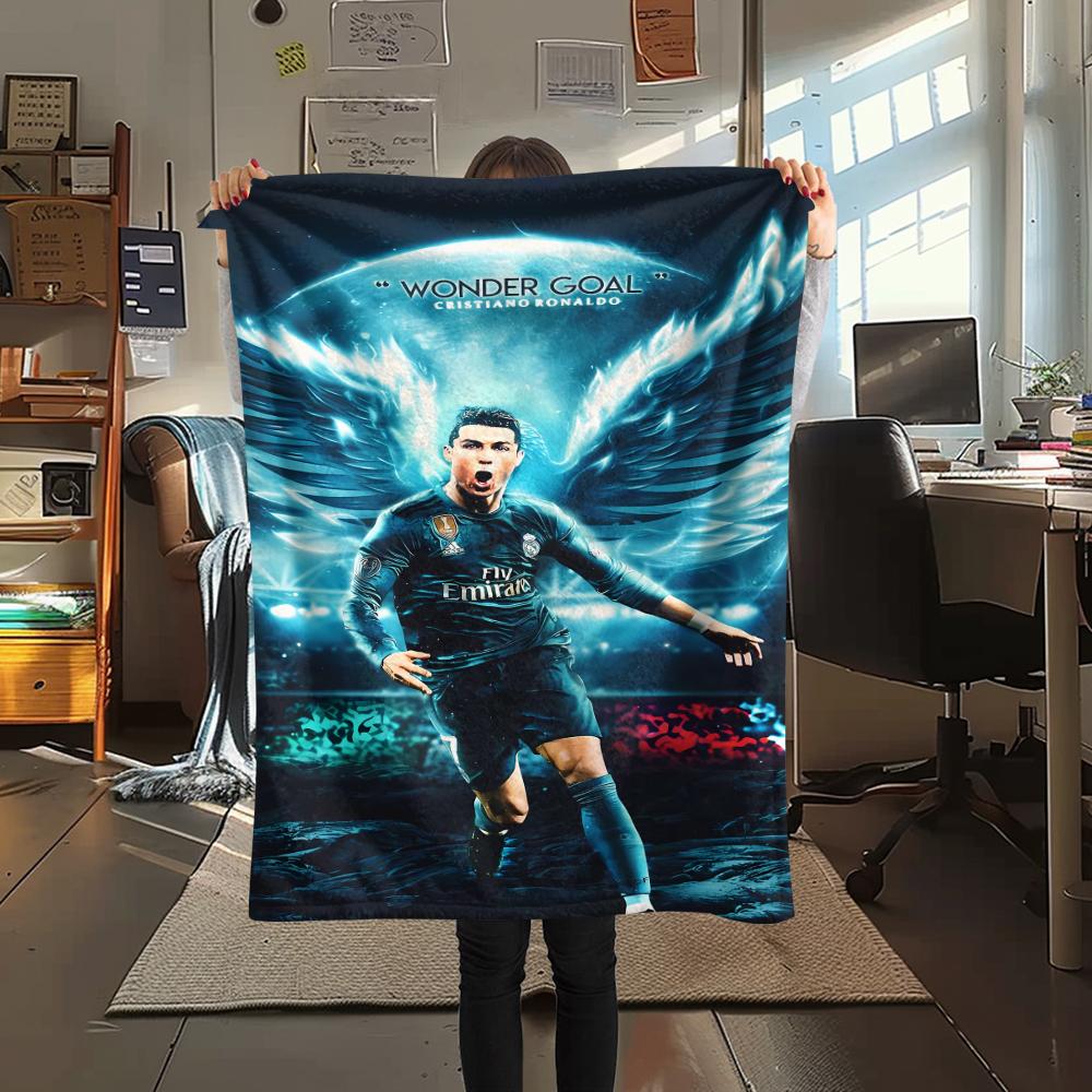 1Pc CR7 Print Flannel Blanket, High quality Comfortable for All Seasons, Home Decor, Warmth and Comfort, Perfect for Christmas Gifts