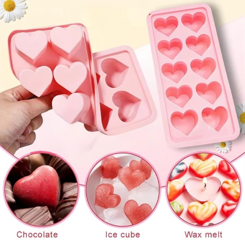 Ice Tray, Silicone Easy Release Ice Cube Mold, Reusable Love Heart Pink Blue Red 10 Compartment Cupcake Mold For Baking Freezing