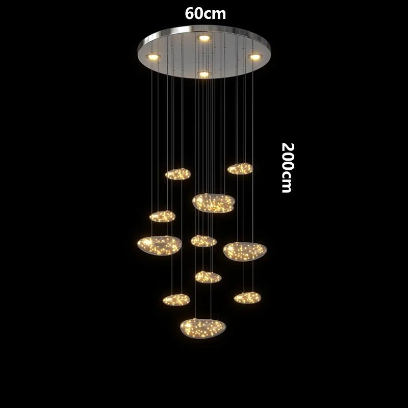 Modern Minimalist Staircase Long Chandelier Glass Full Sky Star Restaurant Chandelier Living Room Lighting Fixture LED Light