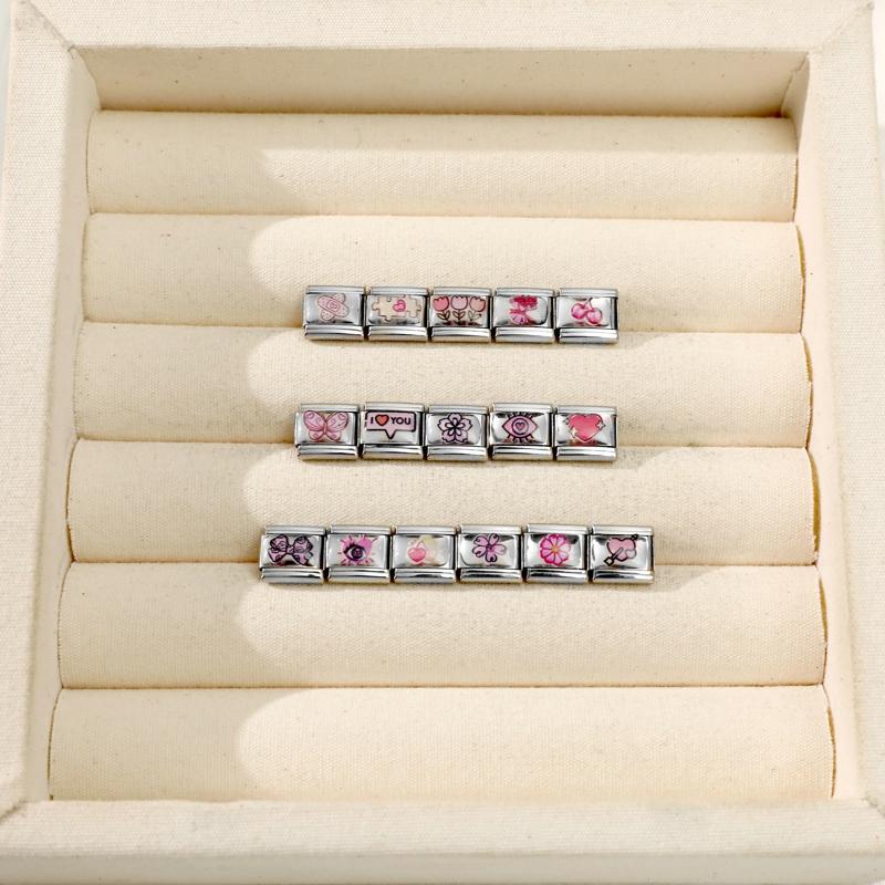 Sweet Pink Flowers Girls' Eye Cherry Star Bow Love Charm Link Fit 9mm Stainless Steel Bracelet Women Men Making DIY Jewelry Gift