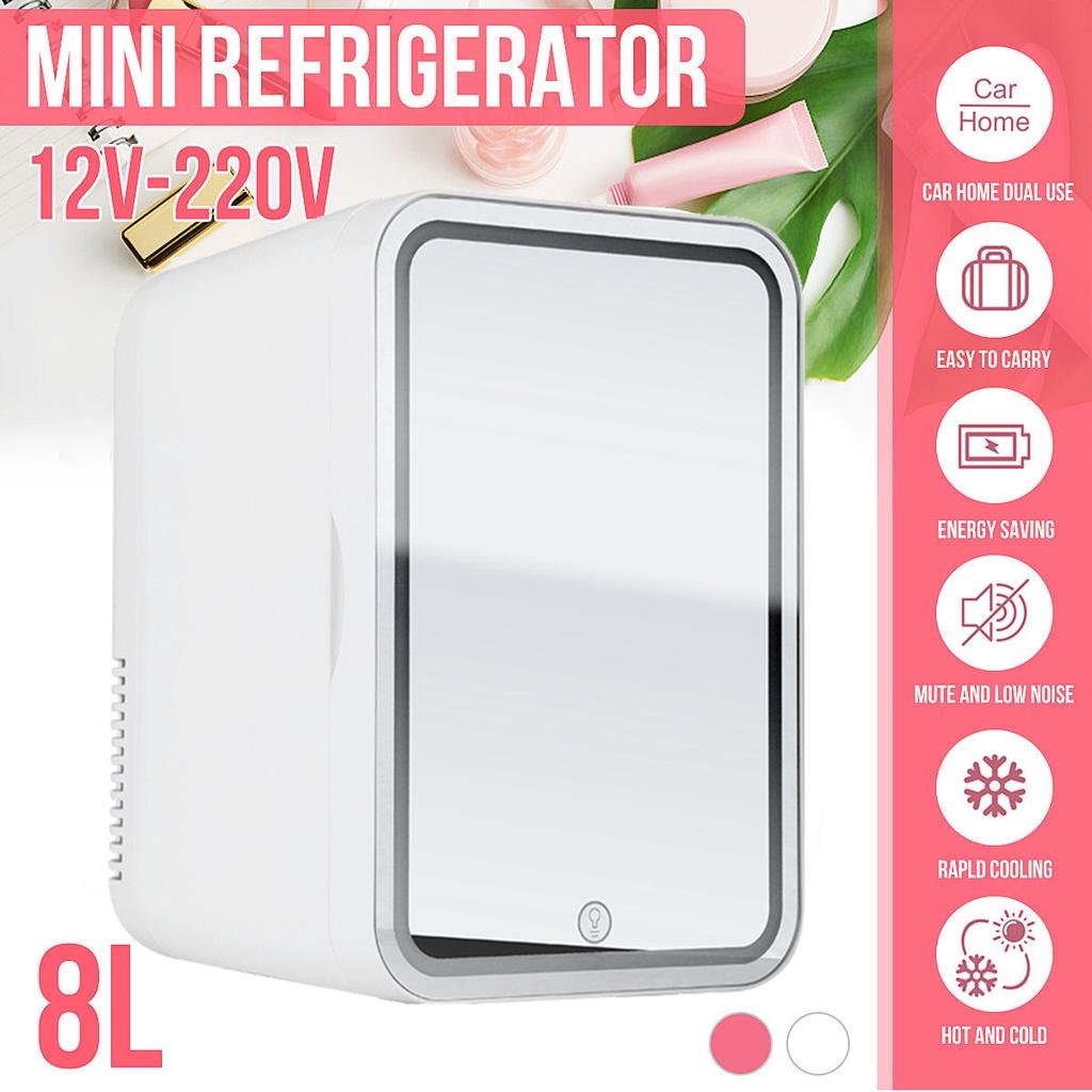 8L Make-up-Kühlschrank mit LED-Spiegel, Mini-Tragbarer Kosmetik-Aufbewahrungskühler&Wärmer Gefrierschrank für Zuhause Auto 19.6*26*27.4cm