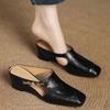 Fashion New Style Fashion Retro Style Baotou Women's Sandals Half Slippers Square Toe Inside Heightening Plus Size Zapatos Mujer