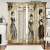 2PC Vintage Newspaper Victorian Lady Sheer Curtains - Retro French Fashion Print Window Drapes for Living Room Bedroom Decor