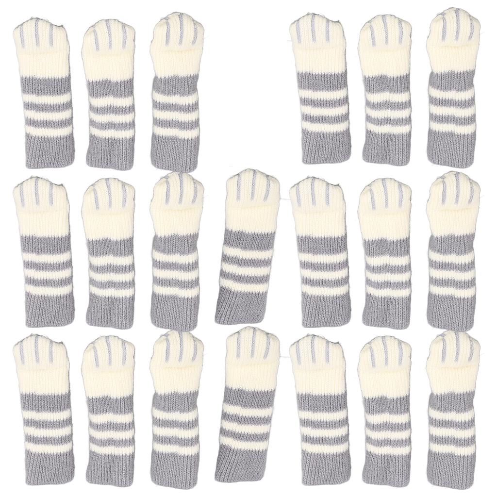 20pcs Cat Paw Furniture Leg Socks Double Thickened Knitting Chair Leg Floor Protectors for Office Home Dark Grey Stripe