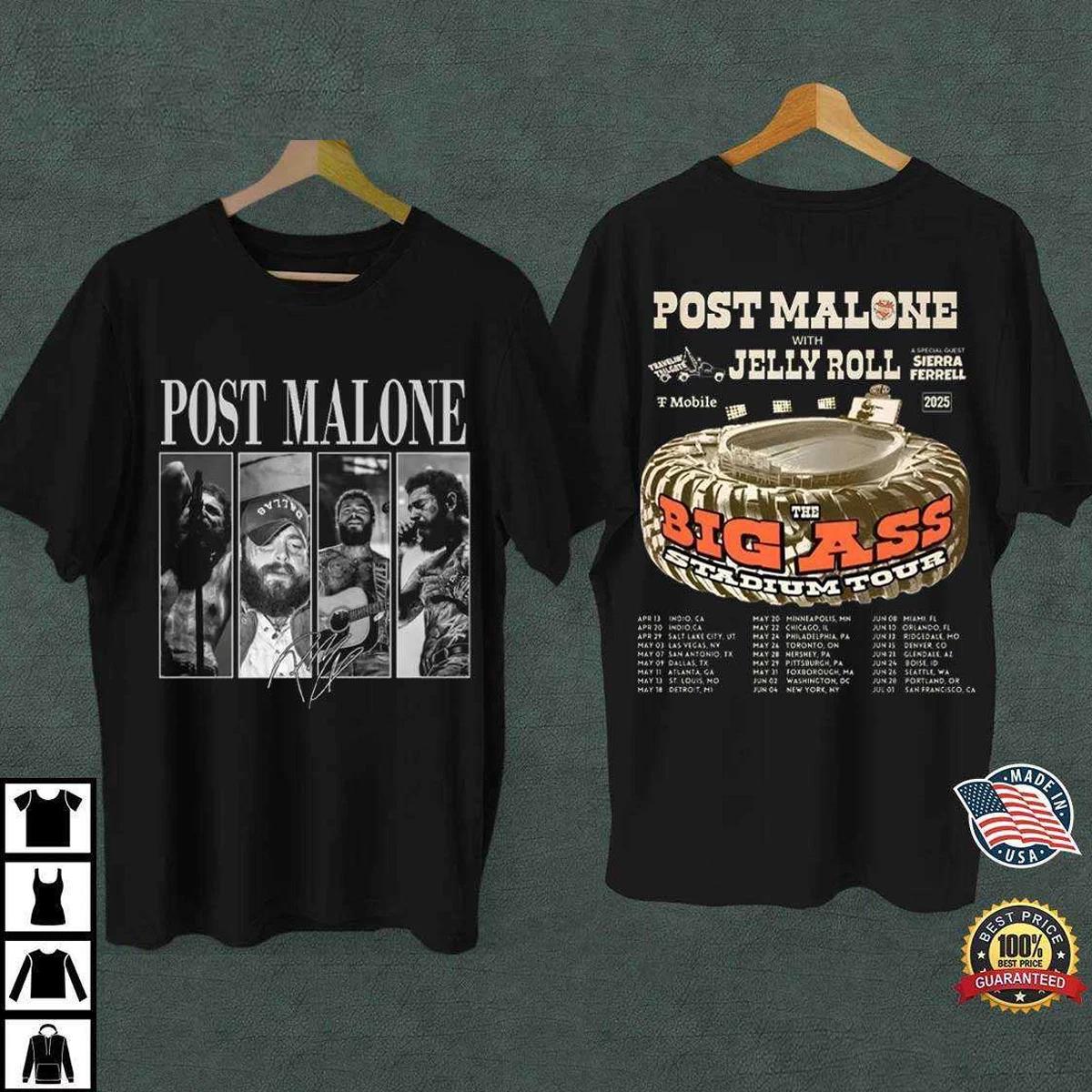HOT NEW Post Malone 2025 2 sides signed black T-shirt Unisex 2F477 S