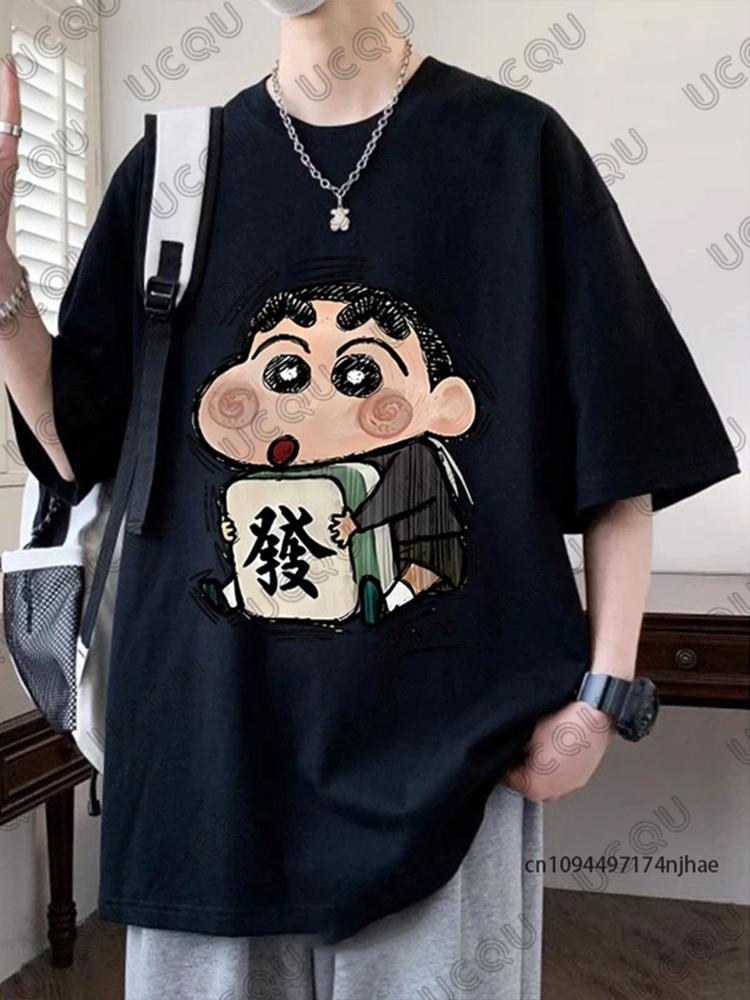 MINISO Cute Cartoon Crayon Shin-chan Print T-shirt For Men Summer Cotton Short Sleeve O-neck Tees Casual Fashion Oversized Tops