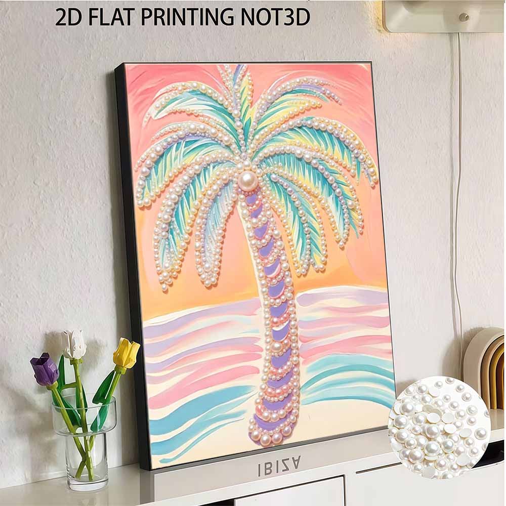 30x40cm Coconut Tree Pearl Painting Kit Frameless DIY Pearl Diamond Art for Adults & Beginners Handmade Gem Art Home Wall Decor & Gift Idea