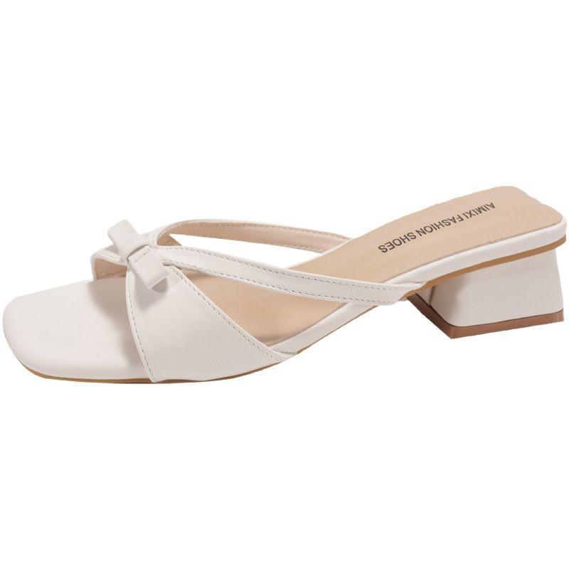 Evening wind one-word shoes, women's summer wear new temperament beautiful bow cool slippers with skirt