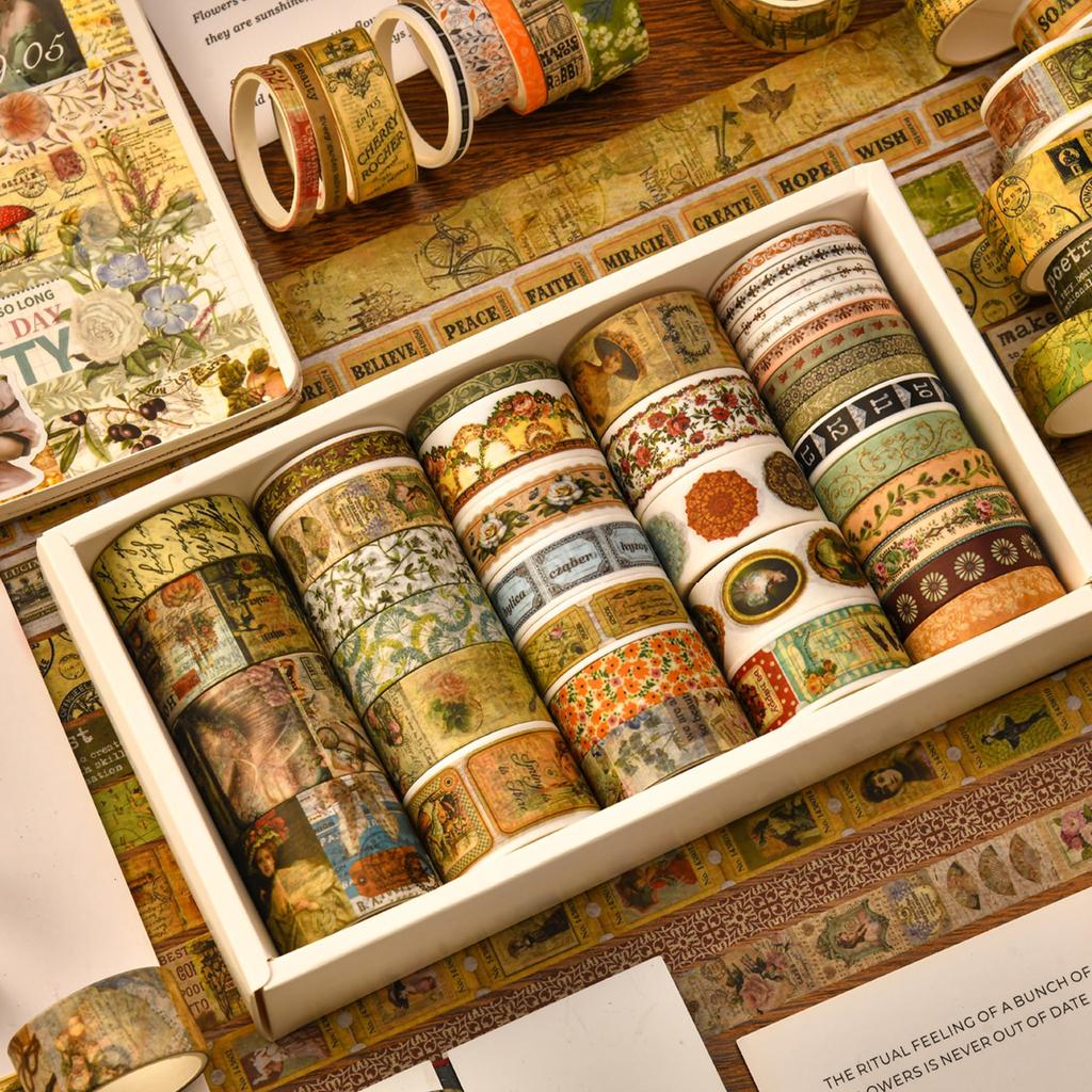 Songdao Retro Art Washi Set Vintage Masking Tape with Classic Art Patterns Perfect for and Gift Wrapping X 2m Each Madame De Pompadour Tape, 36-Roll