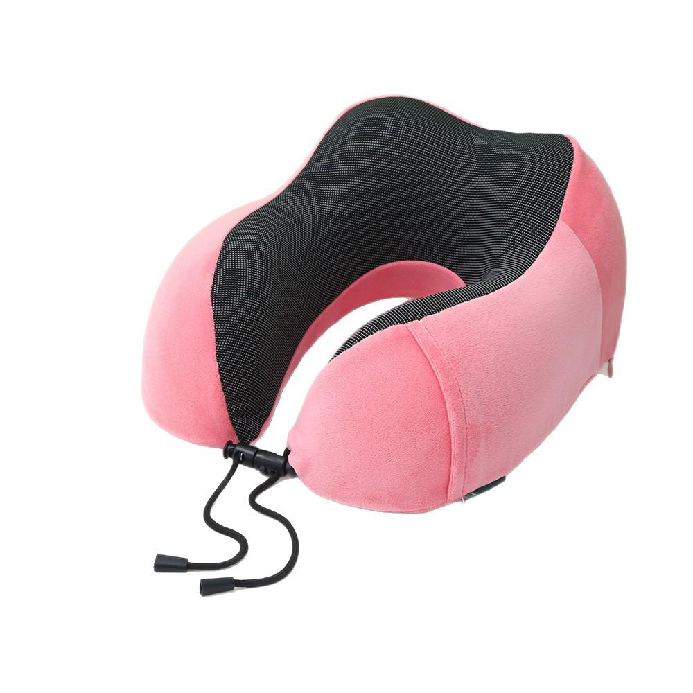 U-Shaped Memory Foam Neck Pillow with Buckle Design - Solid Color, Slow Rebound, Foldable for Office Naps