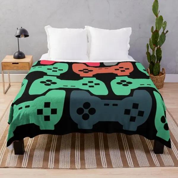 Gamer Fleece Throw Blanket For Bed Sofa Couch,Game Gamepad Flannel Fuzzy Blanket, Modern Game Controller Bed Blanket Room Decor