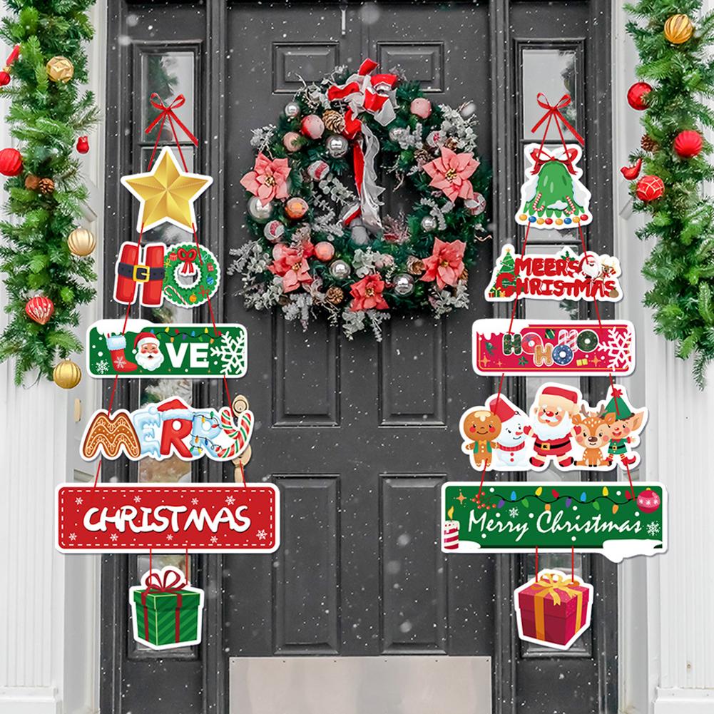 2024 Christmas Door Hanger New Year Party Pendants Santa Claus Snowman Elk Paper Banner Merry Christmas Decoration for Home