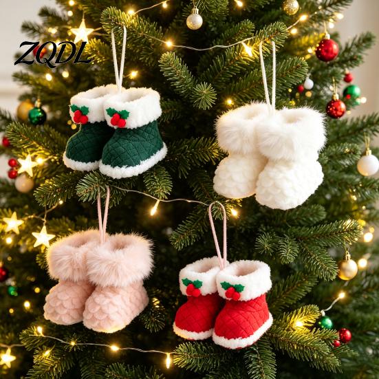 Holiday Stocking Gift Tag Soft Plush Christmas Boot Ornament, Decorative Knitted Tree Hanging Ornament Pendant for Xmas Tree, Party Decor Kids Sock