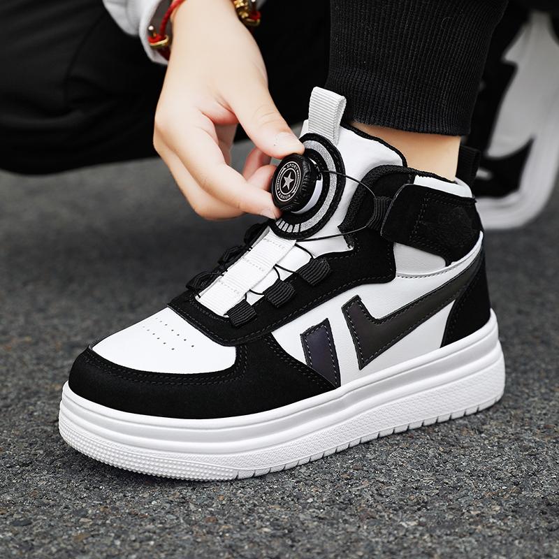 New Primary School Fashion Thick Sole Casual Sports Shoes Boys High Top Children's Skateboard Shoes Girls Rotary Button