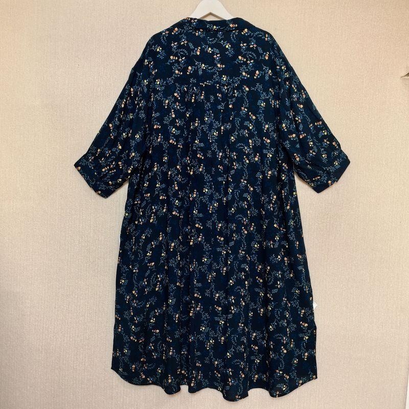 Foreign Trade Japan Order Customer Supply Fabric Rayon Printing V-neck Pullover 3/4 Sleeve Mid-Length Dress Plus size Summer