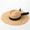 Natural  Raffia Hats Women Girl Summer Wide Brim Beach Hat Black Band Ribbon Straw Hat Lady Derby Panama Sun Visor Cap