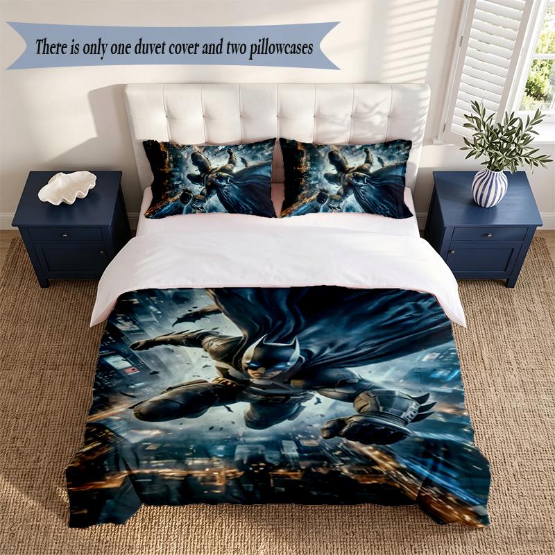 Batman 3‑Piece Bedding Set Soft Microfiber Duvet Cover Pillowcases Comfortable Bed Linen for Bedroom Decoration