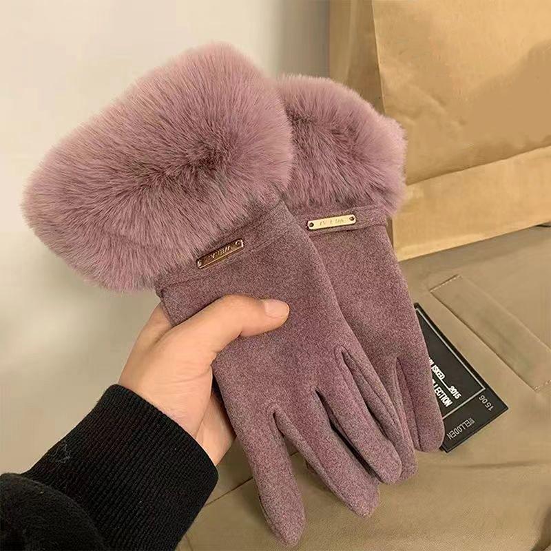 Thick Plush Sleeves Suede Gloves Short Soft And Warm Solid Color Gloves Autumn And Winter Outdoor Cycling Windproof Gloves