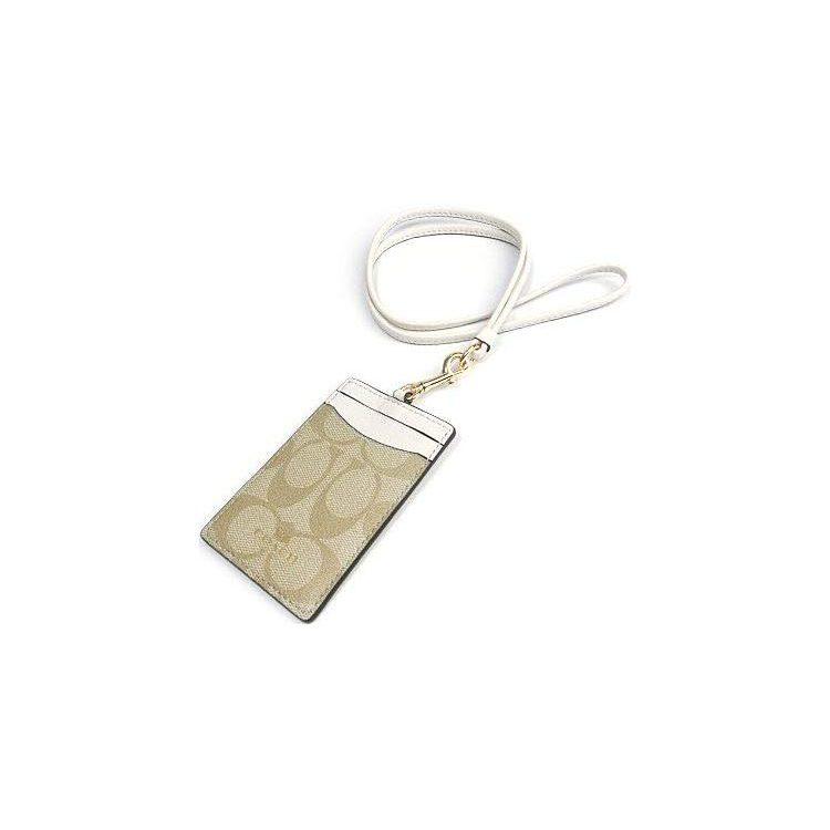 COACH Lanyard Artificial Leather Card Holder Card Holder Mini Women's Khaki White 63274-IMDQC