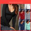 Elegante T-shirt a maniche lunghe tinta unita Autunno Inverno Scollo a V Sottogiacca aderente