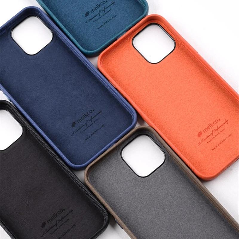 Melkco Premium Genuine Leather Case for iPhone 13 Pro Max 13Mini 12 Pro Luxury Cowhide Skin+Microfiber Inside Mobile Phone Cover