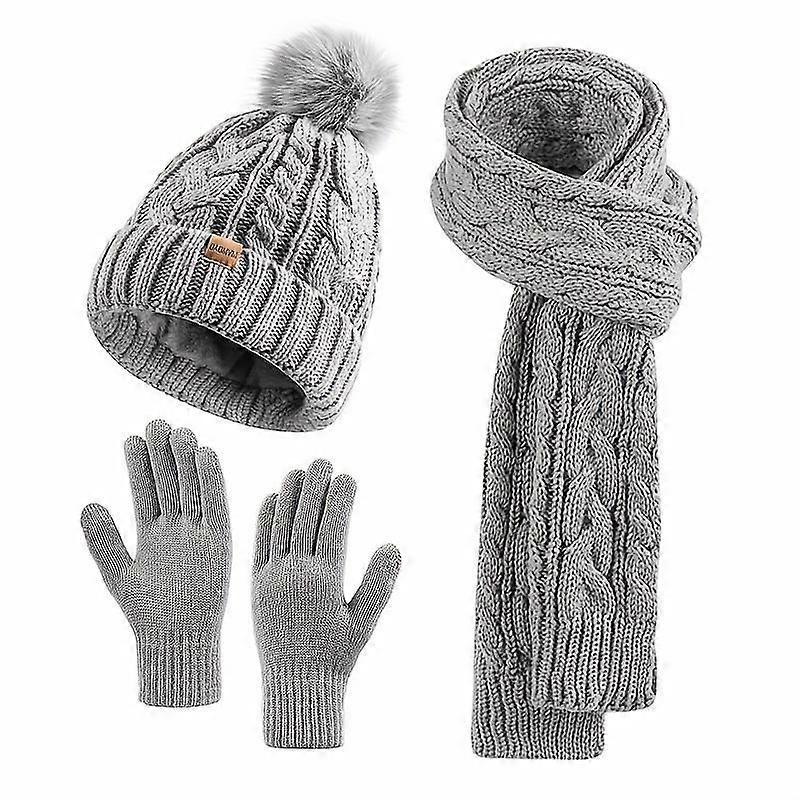 2025 Winter Beanie Hat Scarf Gloves Set for Women, Pom Pom Fleece Lined Hat Long Scarf Neck Warmer Touchscreen Gloves for Cold Weather
