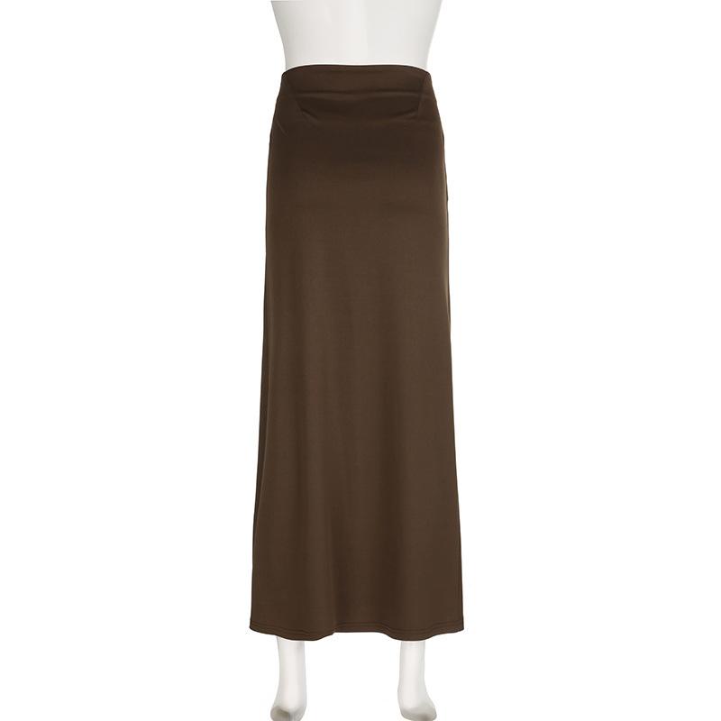 Vintage Schlank Strick Maxi Rock Frauen Casual Einfarbig Hohe Taille Split Paket Hüfte Röcke Frühling Elegante High Street Dame kleidung