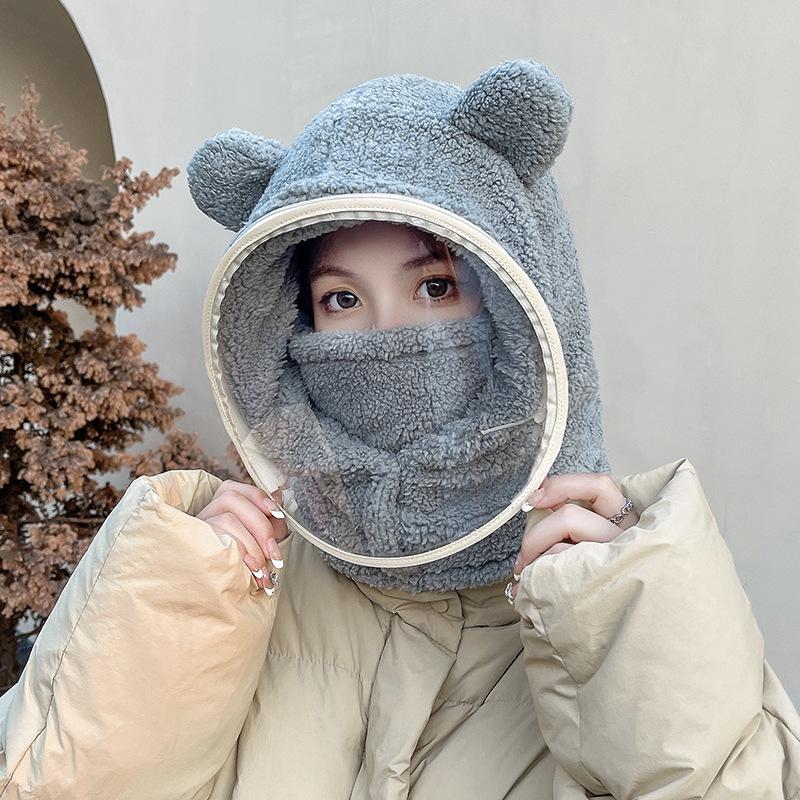 Winddichte Vollgesichtsmaske Hut für Erwachsene Herbst Winter Kopf Hals Abdeckung Ski Radfahren Mützen Kinder Niedliche Bärenohren Ohrenschützer Kappen Maske