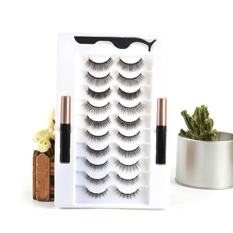 Magnetiske naturlige falske øyevipper Eyeliner Flytende pinsett Gjenbrukbare 3D-magneter Falske øyevipper Makeup Tool