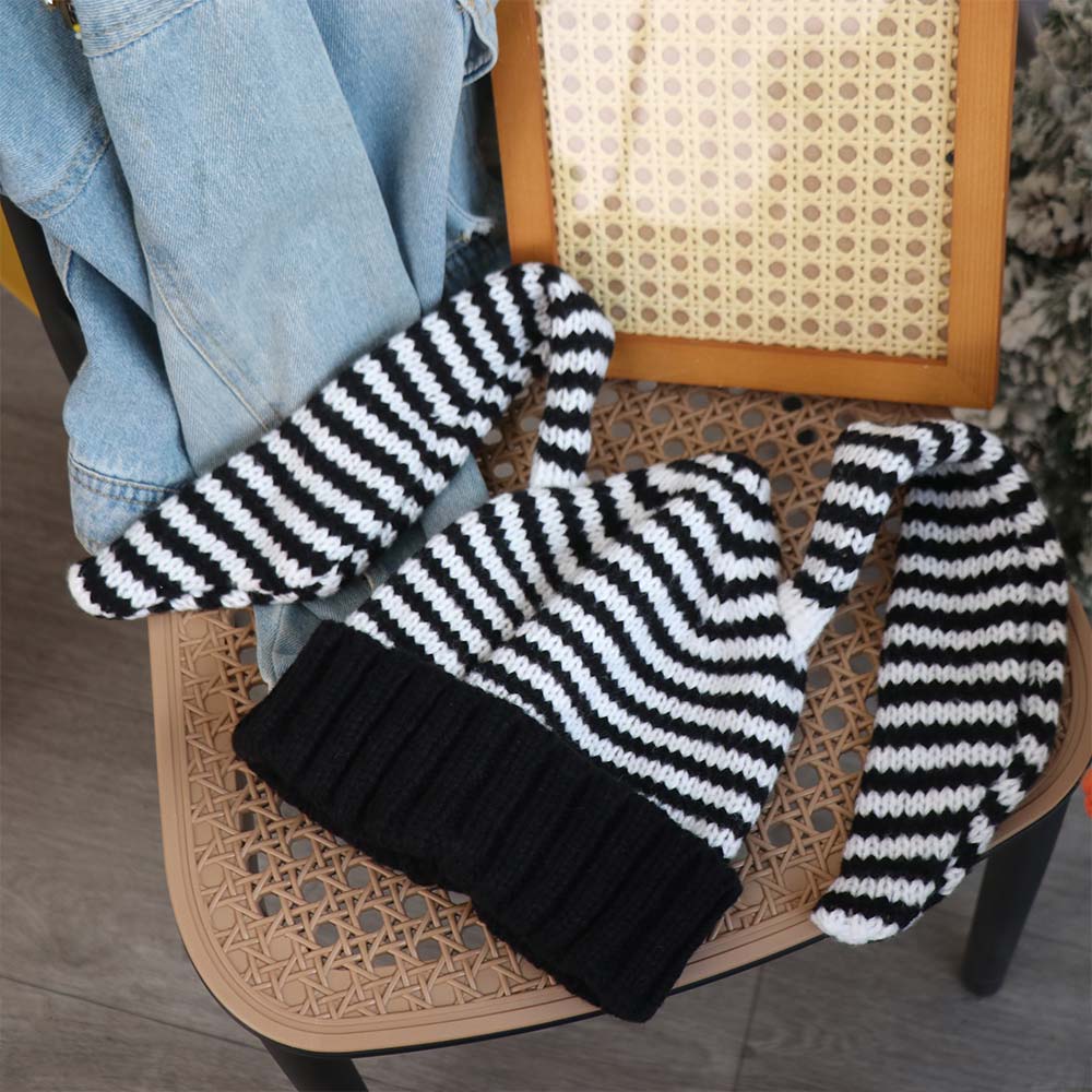 Dámská čepice Harajuku Y2K Pruhovaná lebka Ležérní klobouk s králičími uchy Venkovní