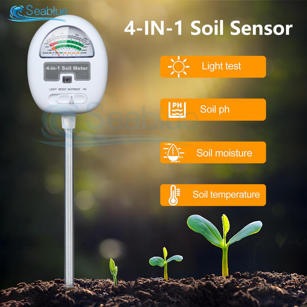 4in1 Soil Tester Moisture/Light/PH/Fertility Soil Moisture Sensor Meter 90 Degree Rotating Soil Temperature PH Monitor Detector