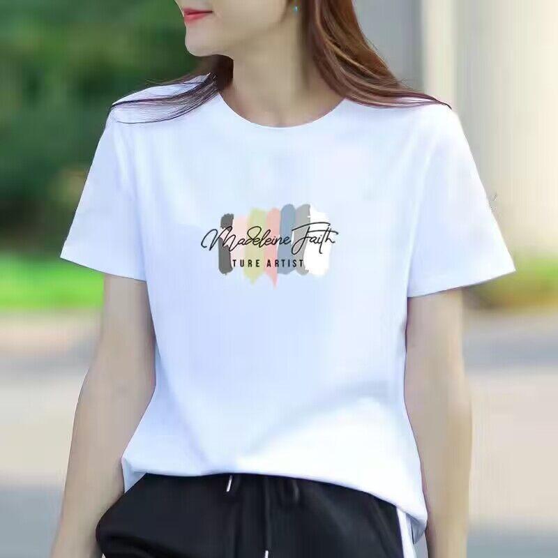 White Short Sleeve Round Neck T-shirt Loose Slimming and Fashionable Half Sleeve Top