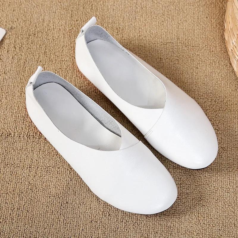 Fashion 2025 Genuine Leather Flat Shoes Woman Hand-sewn Leather Loafers Cowhide Flexible Spring Casual Shoes Women Flats Women Shoes