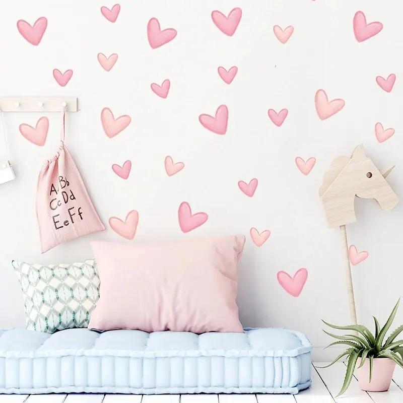 80Pcs Soft Pink Big Small Heart Shape Wall Stickers For Waterproof Removable PVC Kids Room Kindergarten Home Decoration