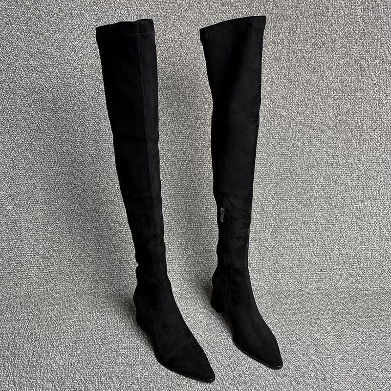 Fashion High Heels Women High Boots Pointed Toe Suede Over The Knee Fashion Shoes 2025 Winter Pumps Chunky Designer Chelsea Botas Mujer