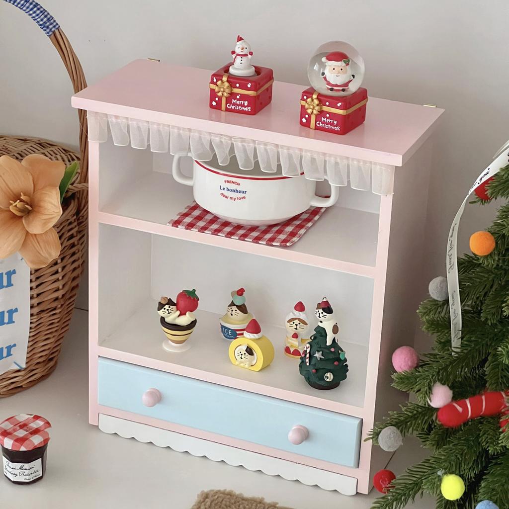 Ins Wooden Display Double-layer Desktop Storage Cabinet Doll Storage Box Multi-function Perfume Cosmetics Ornaments Storage Rack
