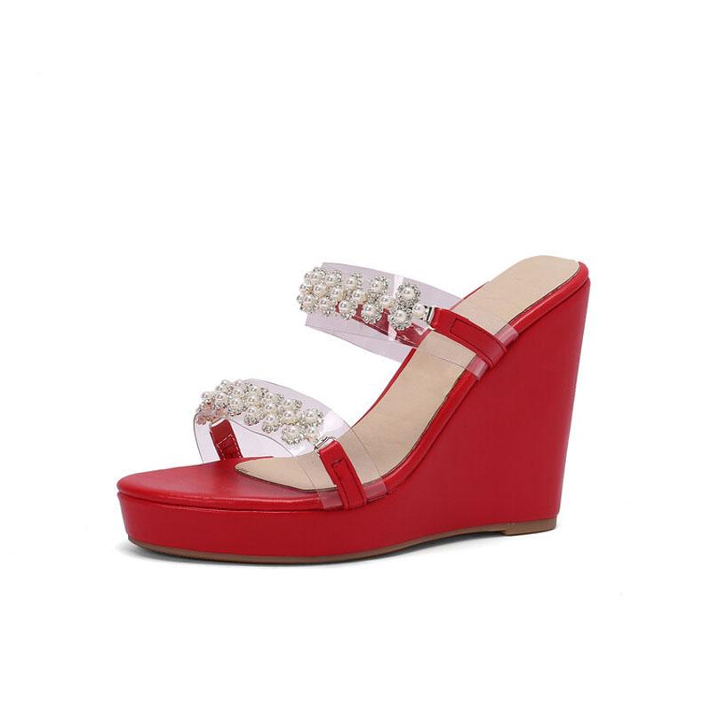 2025 New Summer Fashion Wedge Sandals Transparent 11cm High Heels Women Slippers Outside Sexy Slides sandalias de mujer WSH5048