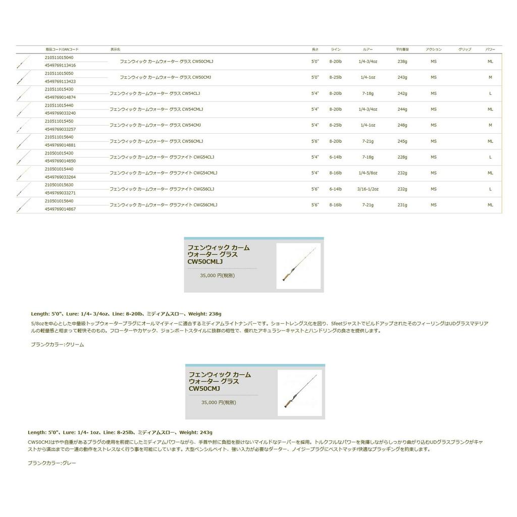 TIEMCO Fenwick Calm Water Glass CW50CMLJ Cream 5'0"